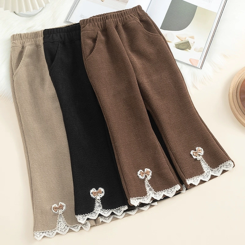 女童加绒加厚裤子2025秋冬季新款儿童宝宝洋气保暖休闲阔腿喇叭裤