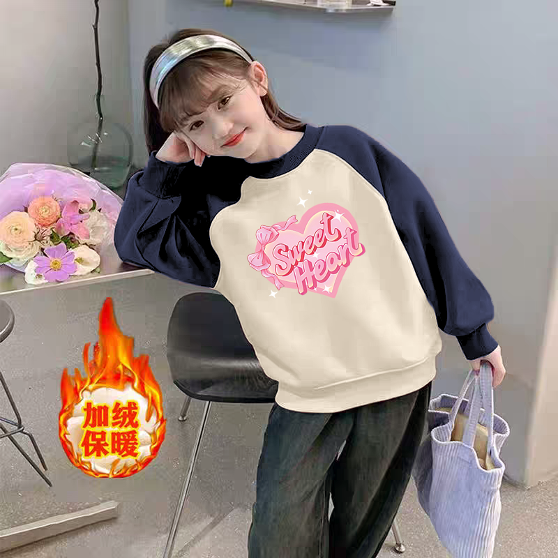 100%纯棉女童装加绒加厚圆领卫衣2025秋冬季儿童宝宝卡通动漫上衣