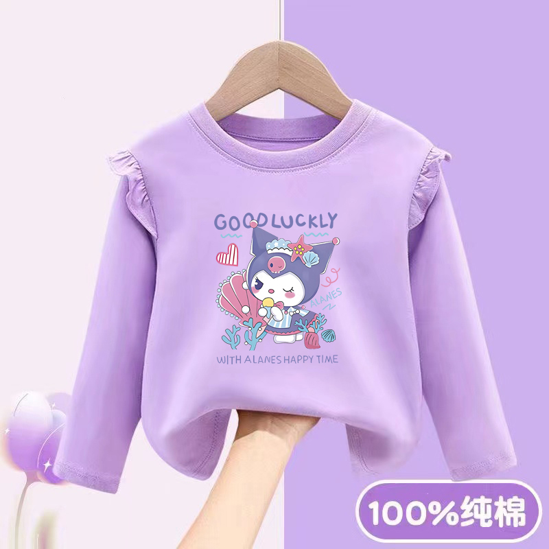 100%纯棉女童圆领长袖T恤春秋儿童宝宝洋气公主风卡通库洛米上衣