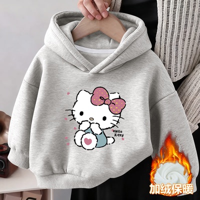 纯棉女童加绒连帽卫衣2025秋冬新款中小儿童宝宝卡通时尚保暖上衣