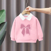 儿童宝宝百搭宽松上衣外套 新款 100%纯棉女童POLO领长袖 卫衣春秋装