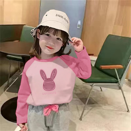 100%纯棉女童长袖T恤春秋新款儿童宝宝洋气百搭休闲圆领打底上衣