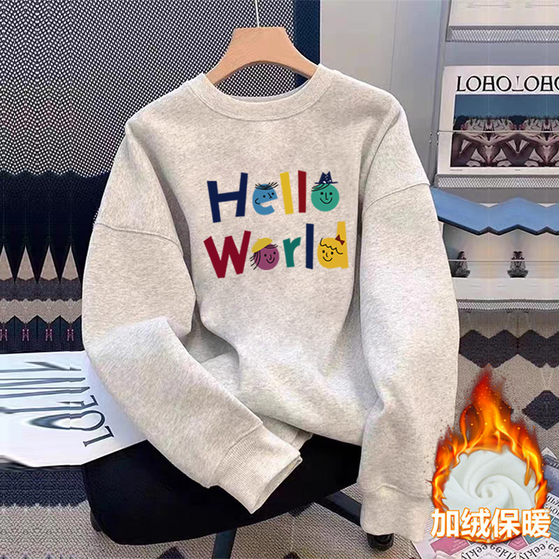 100%纯棉女童加绒加厚卫衣2025秋冬新款儿童宝宝卡通动漫印花上衣