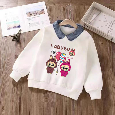 100%纯棉女童POLO长袖卫衣春秋新款小孩儿童宝宝动漫拼接翻领上衣