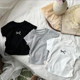 纯棉女童短袖T恤2026夏季新款韩版儿童宝宝洋气修身高腰短款上衣