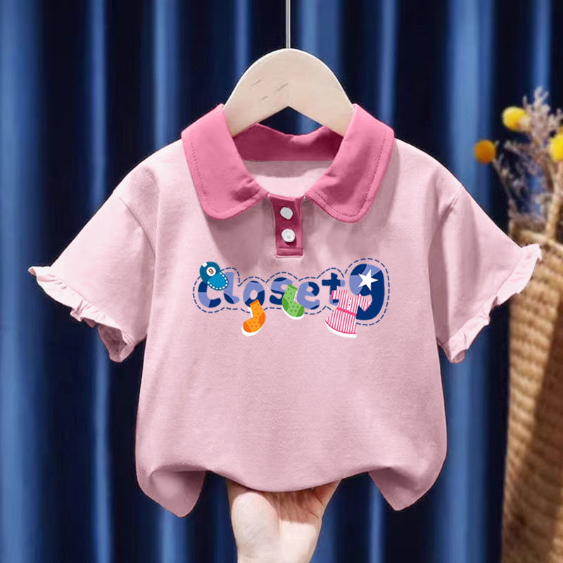 100%纯棉女童POLO衫夏季新款儿童宝宝可爱公主风短袖T恤翻领上衣