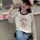 100%纯棉女童拼色圆领长袖 儿童宝宝洋气印花打底衫 t恤春秋季 新款