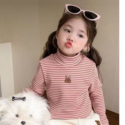 女童半高领加厚双面德绒打底衫秋冬新款长袖T恤儿童宝宝保暖上衣