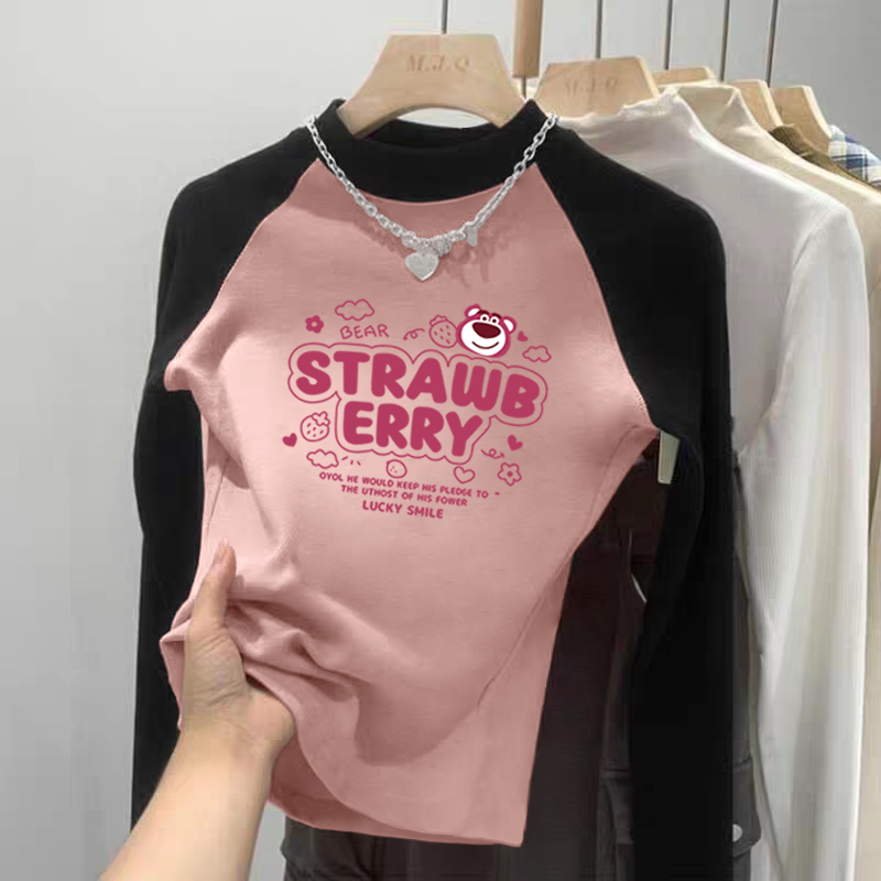 女童双面德绒半高领长袖t恤秋冬季新款儿童宝宝卡通动漫时尚上衣