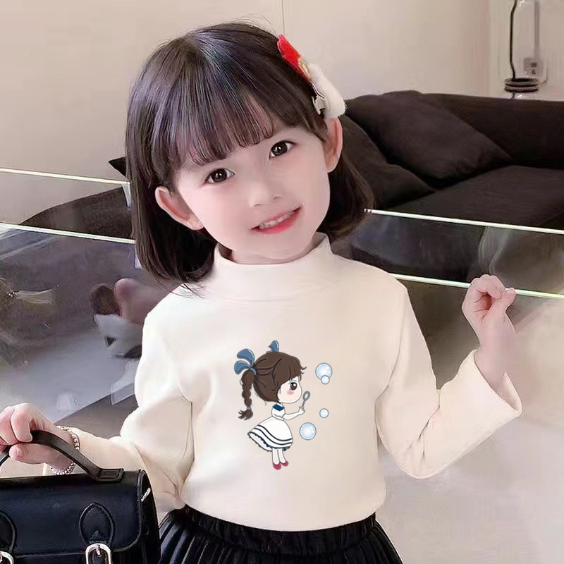 女童半高领双面德绒打底衫2025秋冬季新款长袖T恤儿童宝宝保暖衣