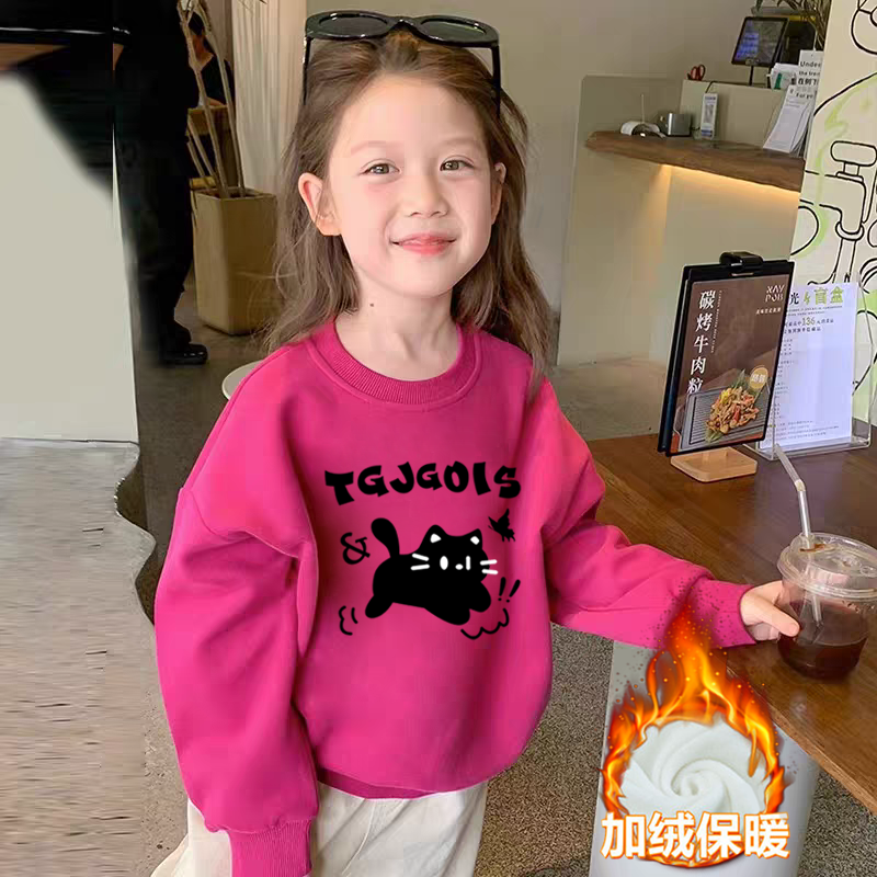 纯棉女童加绒加厚圆领卫衣2025秋冬新款中大儿童宝宝卡通动漫上衣