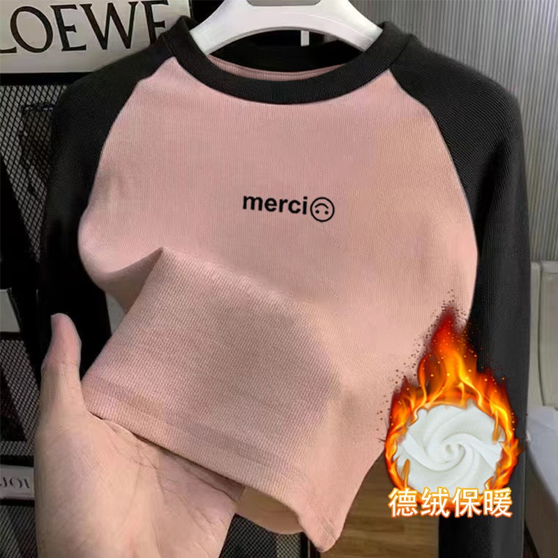 双面德绒女童打底衫秋冬装新款长袖T恤儿童宝宝洋气印花保暖上衣