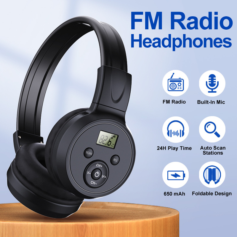 2022跨境新品头戴式收音机耳机fm充电款 带存台radio headphone