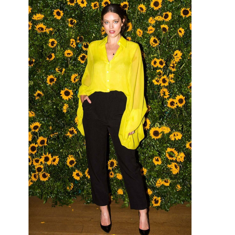 패션 정장 유럽과 미국 패션 위크 슈퍼 모델 거리 사진 박쥐 셔츠 셔츠 블랙 캐주얼 슬림 파인트 유행