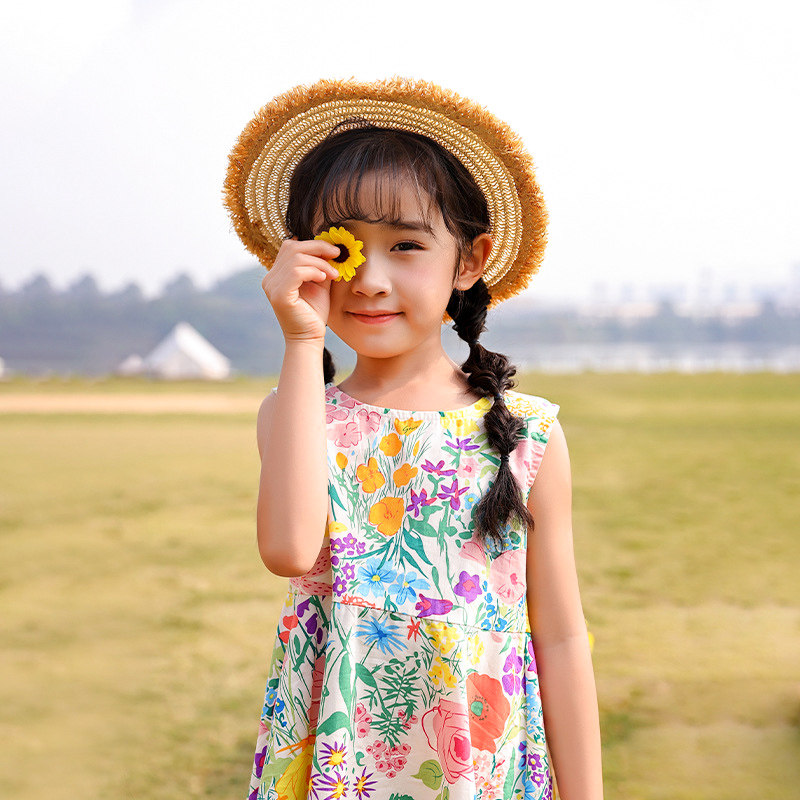 女童波西米亚碎花连衣裙夏季薄款幼儿园单层纯棉无袖凉爽裙子可爱