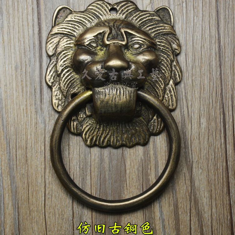 中式纯铜仿古狮子头兽头拉手大门拉环复古虎头门环扣装饰门环拉手