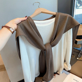 高级感咖色针织披肩纯色围巾男女春秋冬新款 保暖围脖绑腰厚 搭衬衫