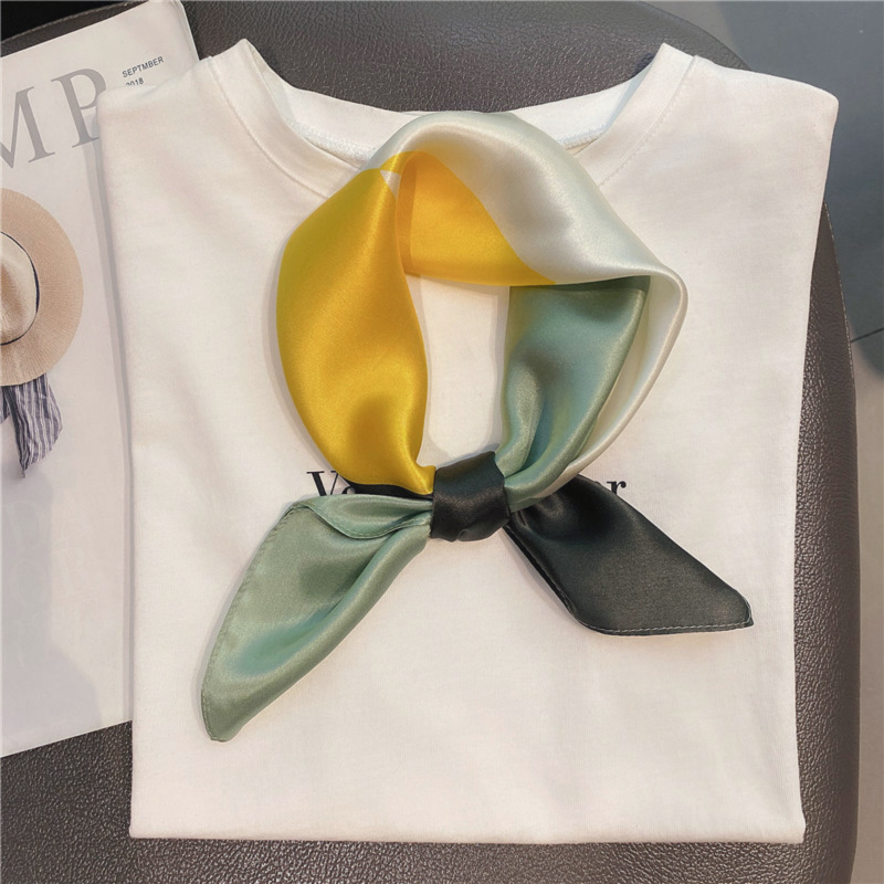 几何拼色真丝小方巾装饰搭配丝巾春夏护脖子气质领巾桑蚕丝围巾女