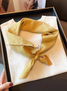 仙女柒特制纯棉双层70cm方巾丝巾女新款春夏装饰纯色韩系围巾领巾