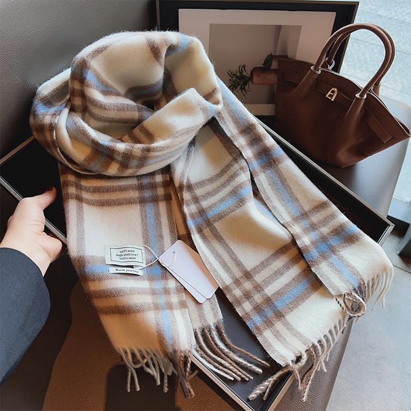 100%羊毛格子围巾披肩两用女秋冬