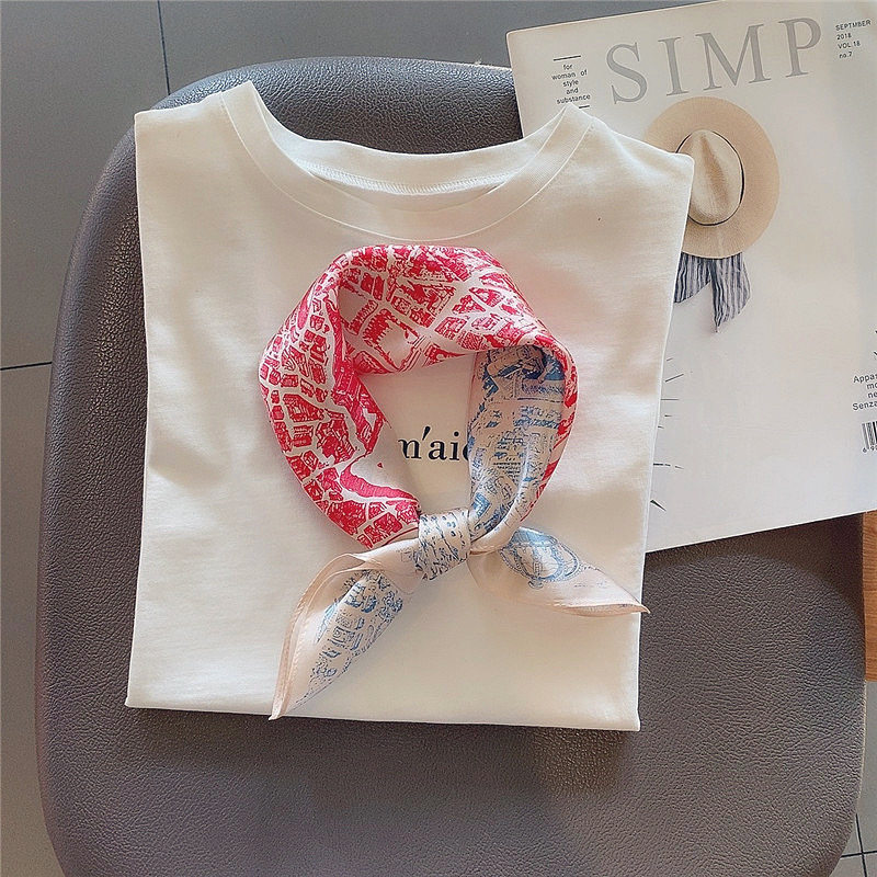 气质韩版丝巾女百搭装饰真丝小方巾春季职业外搭桑蚕丝领巾发带薄