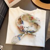 薄款 兔子百搭棉麻丝巾方巾女春夏新款 护颈小领巾头巾 采花 唯美