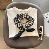 新款 春季 棉麻丝巾小方巾几何字母提花气质围巾女颈部搭配质感领巾