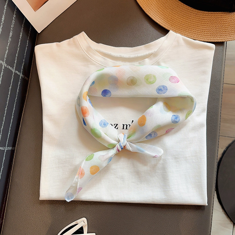 多巴胺波点棉麻丝巾小方巾女新款春夏季拍照头巾韩版围巾百搭领巾