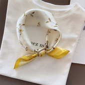 饰领巾发带 装 真丝围巾女春夏季 百搭文艺印花桑蚕丝小方巾丝巾薄款