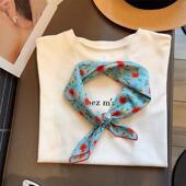 丝巾护颈领巾 饰头巾韩版 春暖花开全棉透气方巾小围巾女士春秋季 装