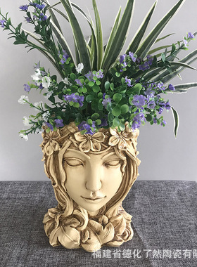 树脂仿人物植物多肉花盆创意女神花插家居摆件工艺品手绘绿植