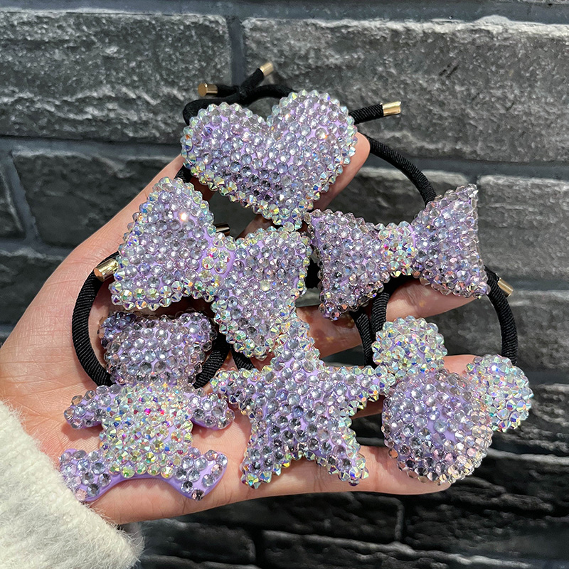 长春花篮紫色卡通水钻小熊发圈