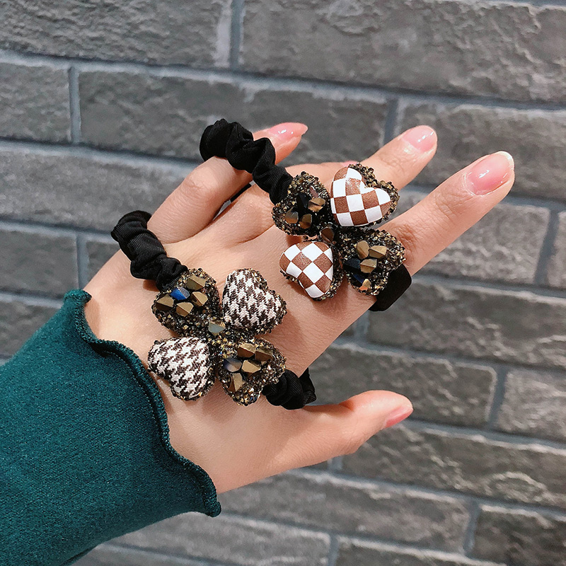 韩国千鸟格水钻大肠发圈发绳