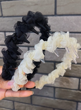 妃曼日韩新款欧根纱发箍简约珍珠头箍高颅顶发饰头饰女带齿防滑