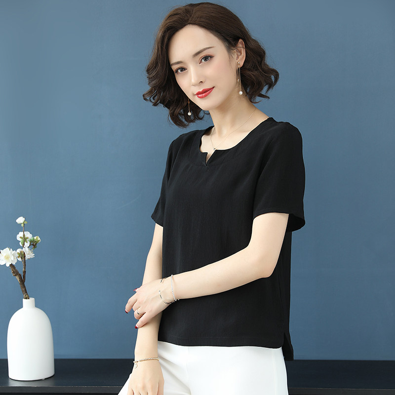2025夏季铜氨丝垂感上衣重磅显瘦上衣百搭大码宽松短袖女mT恤纯色