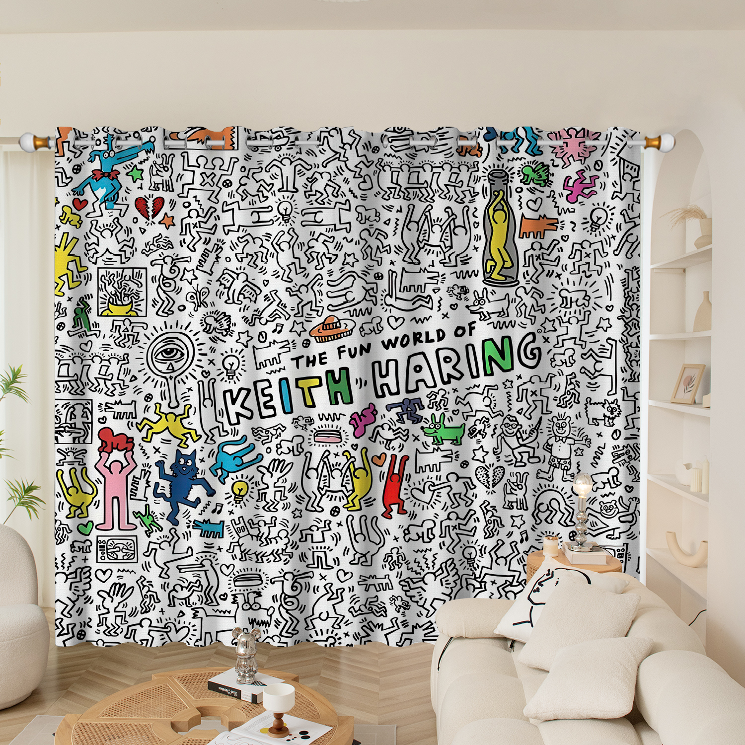 凯斯哈林高遮光柔软夏季窗帘