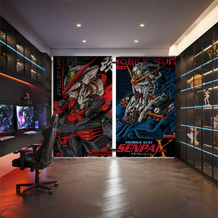 卡通高达rx 178mk2男生电竞房窗帘学生宿舍帘网咖挂钩全遮光布艺