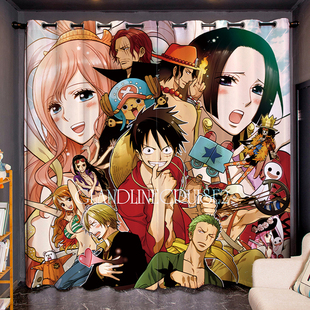 日式 定制长帘粗麻2025动漫海贼王卡通客厅卧室学生宿舍遮光窗帘