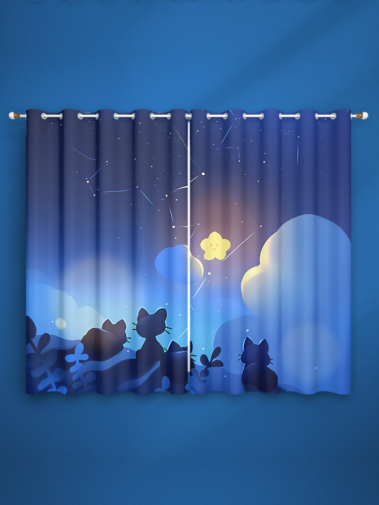 定制长帘梦幻唯美猫咪卧室客厅挂钩学生寝室全遮光打孔粗麻窗帘布,居家布艺,定制窗帘,淘宝优惠券,粉丝福利购,淘宝优惠卷