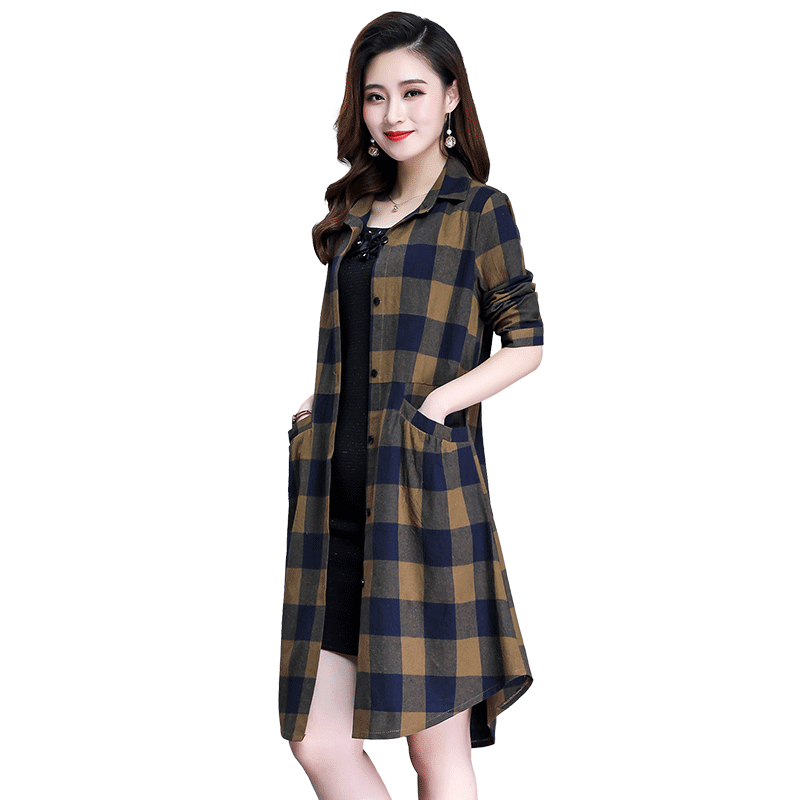 埃伦格子衬衫女装2021欧美妈妈装