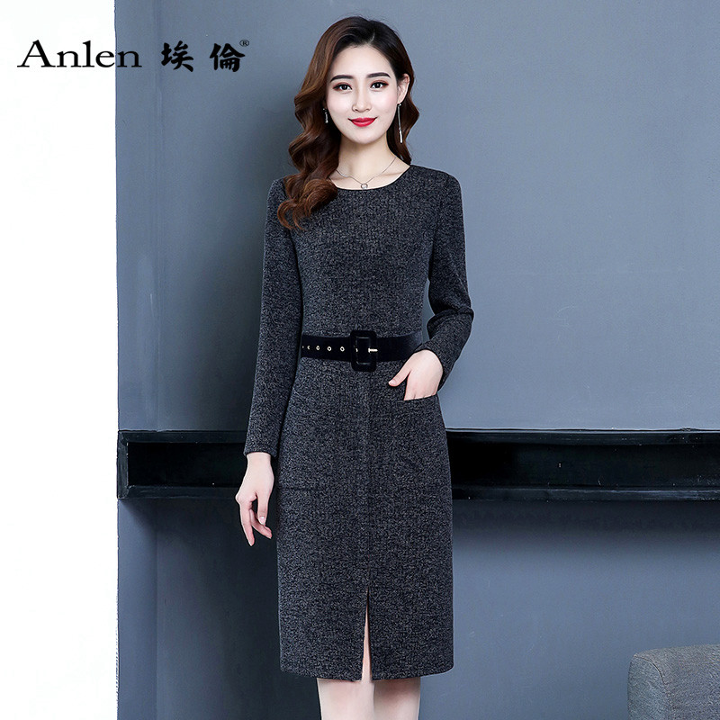 埃伦秋季新款圆领修身风一步裙