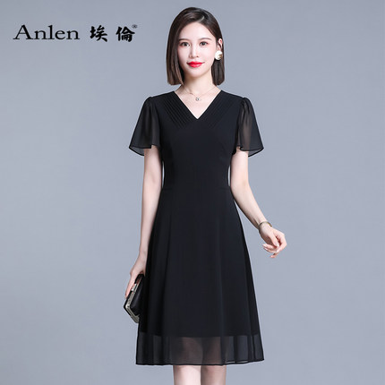 埃伦连衣裙2025新夏女收腰洋气显瘦减龄气质薄款小黑裙a字裙