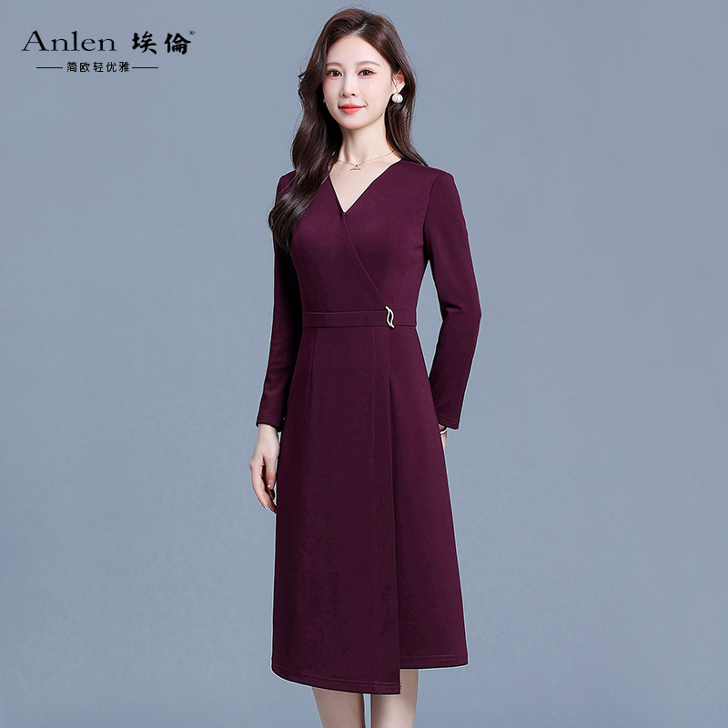 埃伦高端女装新款长袖连衣裙2025秋季宽松显瘦气质优雅减龄长裙