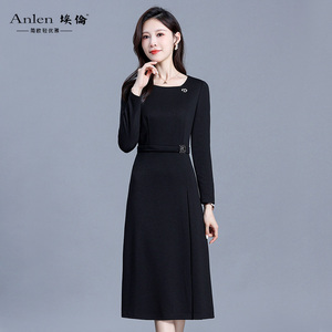 埃伦高级感连衣裙女长袖2025春季新款中年气质名媛洋气减龄精致裙