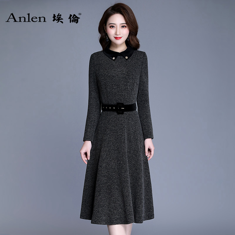 埃伦针织连衣裙2021秋季新品时尚女装气质优雅修身大摆纯色打底裙