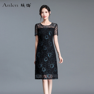 埃伦2026夏季妈妈气质连衣裙时尚优雅显瘦收腰短袖减龄过膝中长裙