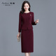 埃伦妈妈时尚 气质优雅连衣裙2025新款 酒红色假两件长裙高贵减龄裙