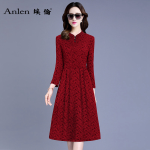 埃伦提花A字裙2021早春季新品复古妈妈装修身婚庆礼服大码连衣裙