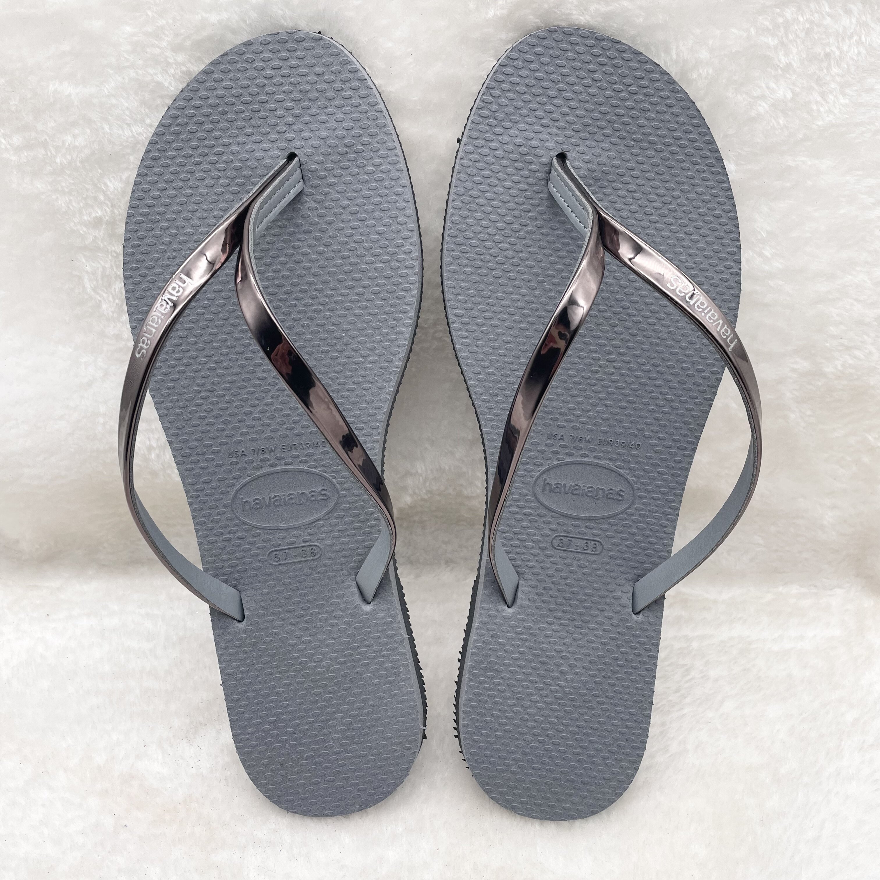 新款Havaianas巴西哈瓦那You Metallic防滑平底皮革细带人字拖女