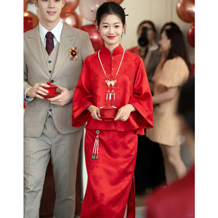 大码红色新中式敬酒服旗袍2025夏季新款高端新娘订婚礼服回门套装